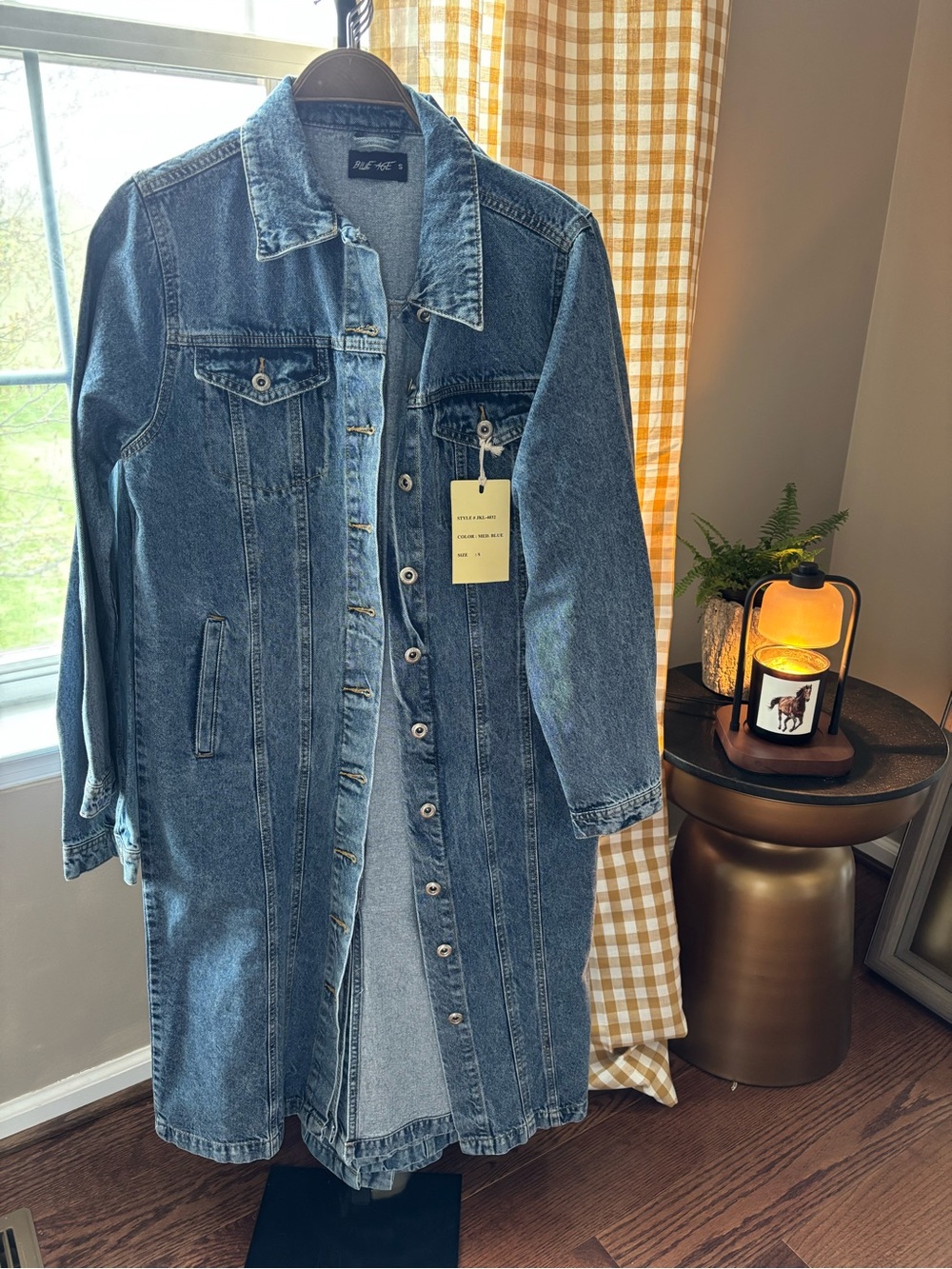Classic Blue Denim Long Maxi Length Jean Jacket Trench Coat NWT